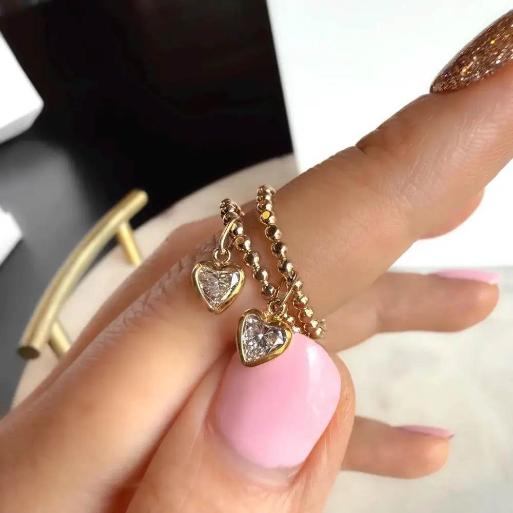Lnkry Certified 6.5x6.5mm Heart Moissanite Ring 14k Gold Filled Round Bead Rings For Women Girls Unique Design Fine Jewelry 6