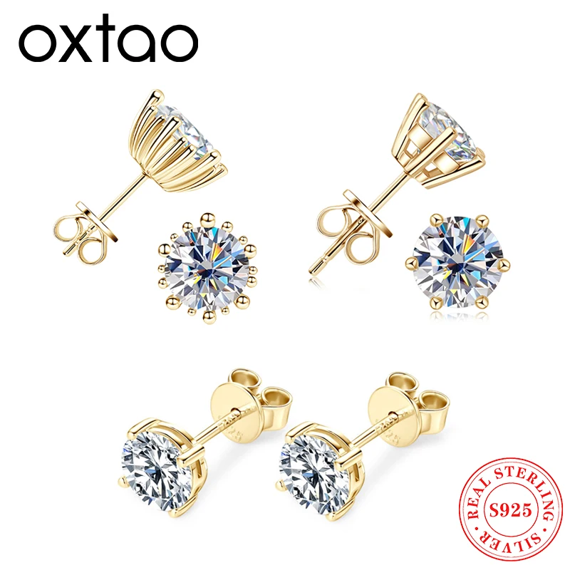 

Женские серьги-гвоздики OXTAO 2ct D VVS1 с муассанитом и одним камнем, настоящие серьги из стерлингового серебра 925 пробы, оригинальные сертифицированные ювелирные изделия