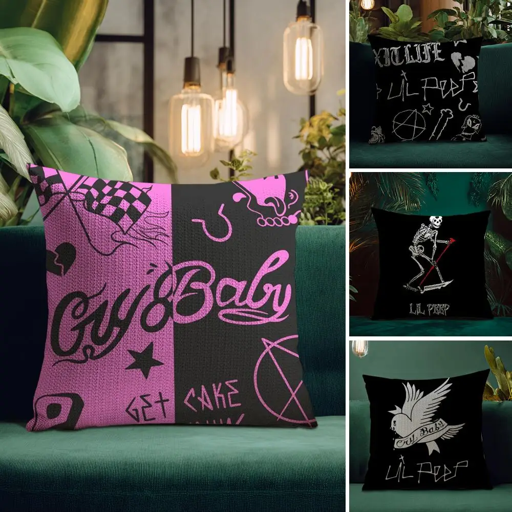 L-Lil Peep H-Hell Boy كيس وسادة كتان طبيعي نسيج عضوي طباعة على الوجهين قابلة للتنفس مثالية للديكور المنزلي