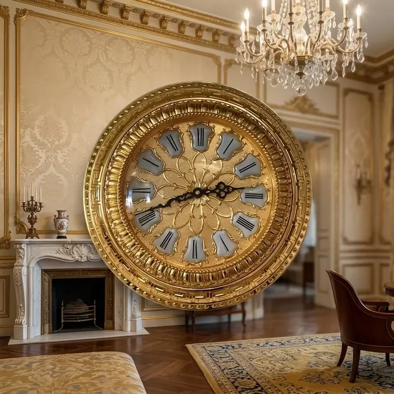 Reloj de pared grande con diseño abstracto, acabado en latón y baño de oro de 24 quilates, con diseño a doble cara, ideal para la decoración de hoteles de lujo, salones y hogares.