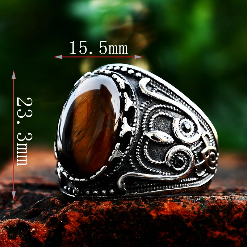 BEIER Vintage Man Boy Oval Tiger Eye Brown Stones Ring in Stainless Steel Jewelry Mens Accessories Anel Aneis BR8-699