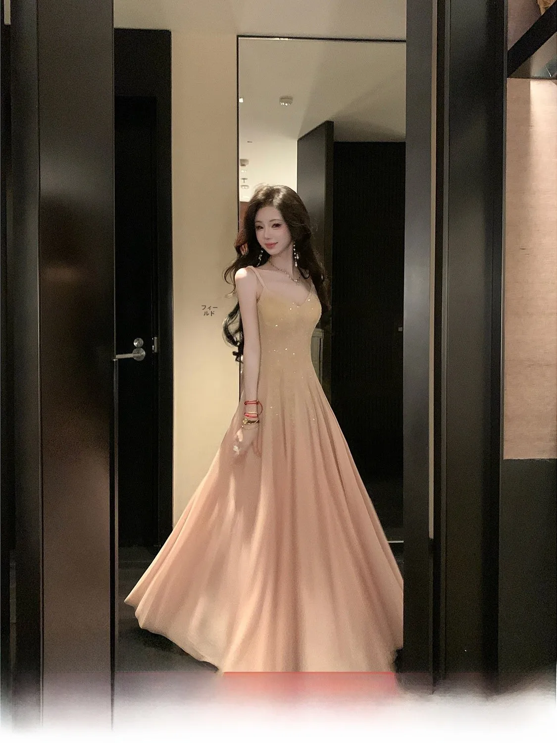 

Syqiao Elegant Long Short Version Bead Net Waist in Dress Double Version Midi Dress Women's Summer Spring Autumn Sleeveless Gown