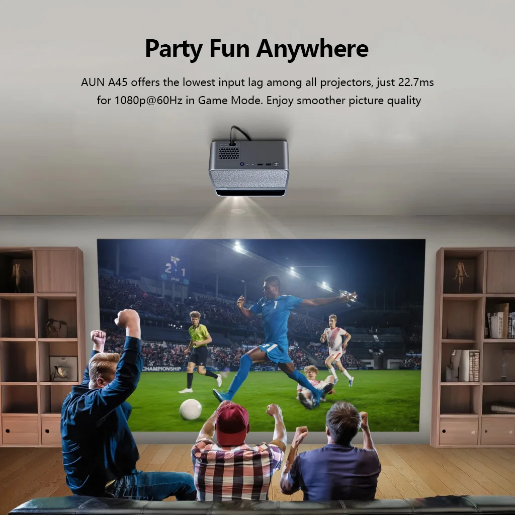 Proyector portátil Aun A45, Android, para cine en casa, compatible con teléfonos móviles, juegos láser, Full HD 1080, Wi-Fi, mini proyectores, para disfrutar de películas, vídeos para niños, vídeos 3D y 4K, enfoque automático, altavoz Bluetooth.