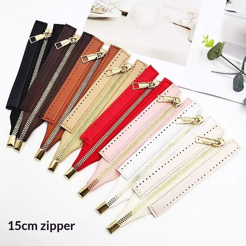 15cm Heavy Duty Gold Metal Zippers 5cm Wide PU Close-end for Handbag Briefcase DIY Sewing Repair Craft Making Accessories