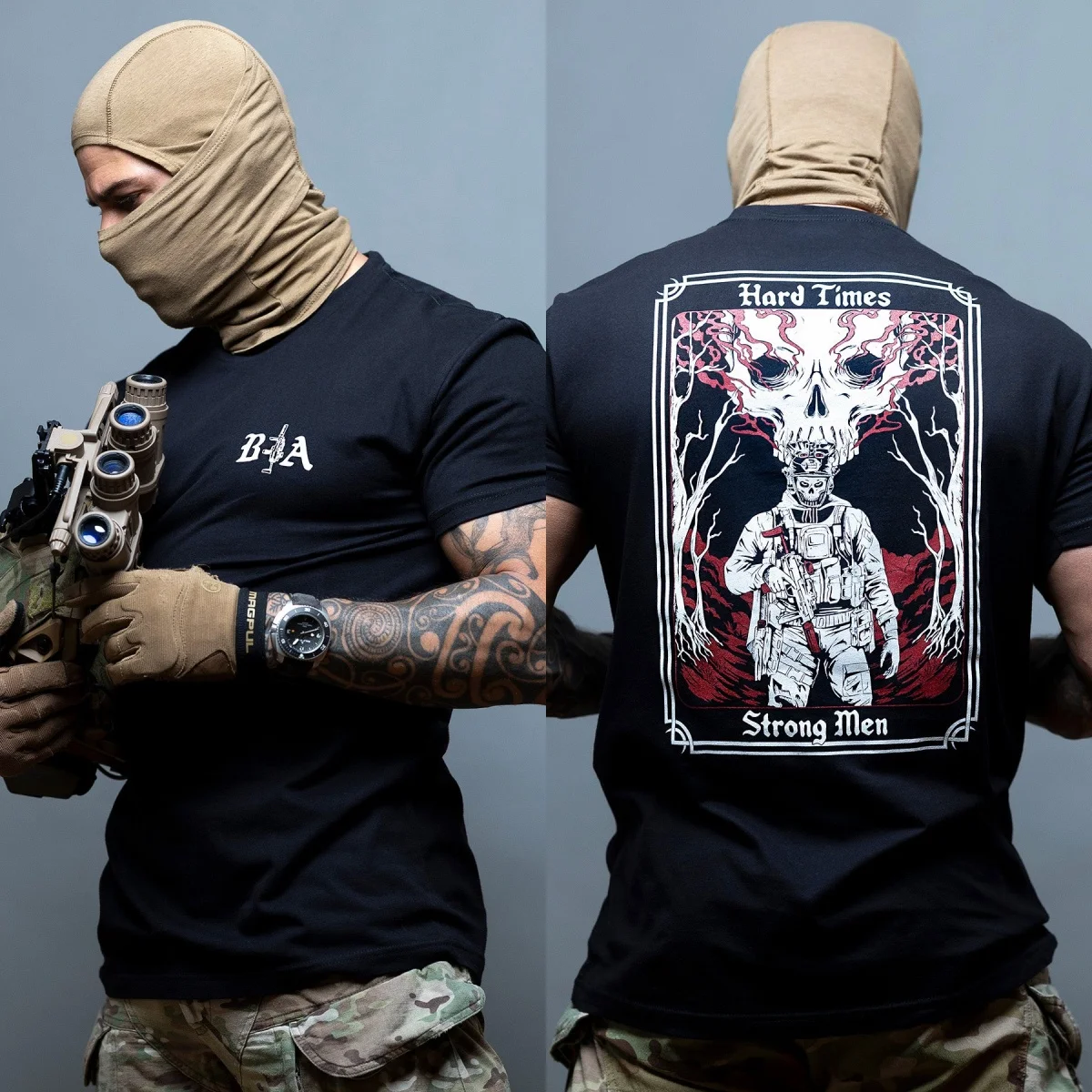 Hard Times - Strong Men _ T-Shirt Graphic Cotton Tee Printing High-end Luxury Unisex Style Both of Men and Women