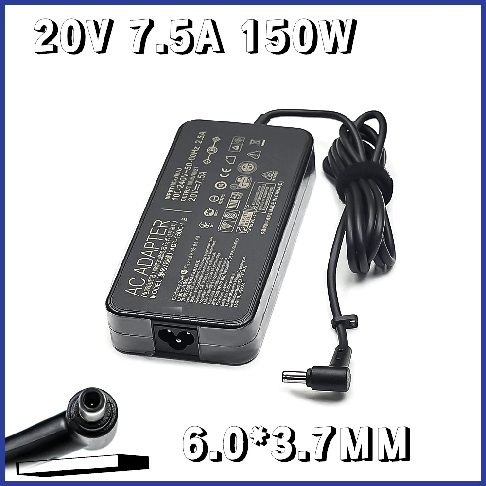 

Зарядное устройство переменного тока, 20 В, 7,5 А, 150 Вт, 6,0*3,7 мм, адаптер для ноутбука ASUS Rog FX95D VX60G TUF Gaming A15 FX506lu FX705G FX86FE T9750