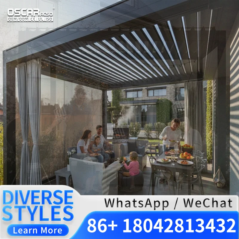 3x3 3x4 4x4 4x6 4x8 Modern Waterproof Exterior Motorized Louvered  Powder Coated Aluminium Outdoor for Patio Garden Backyard Per view 3