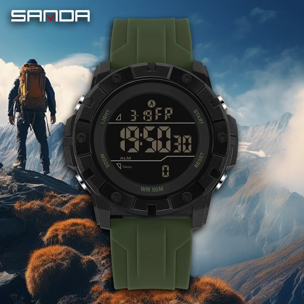 SANDA Brand 2193 Men Electronic Watch Outdoor Sports Multifunctional Heat Timer Waterproof Calendar LED Men's Electronic Watch-1