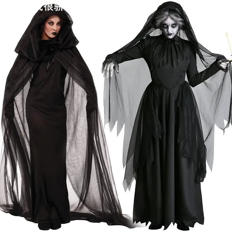 Loween fantasma noiva bruxa manto traje feminino tradicional chinês palco desempenho roupas traje de casamento fantasmagórico