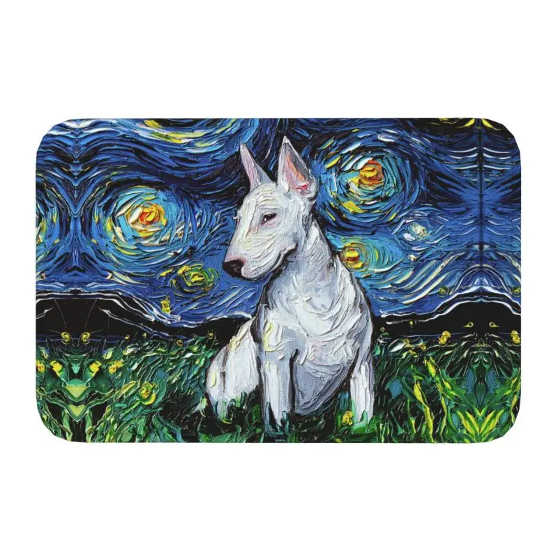 Starry Night Bull Terrier Dog Doormat Anti-Slip Entrance Bath Kitchen Floor Door Mat Living Room Rug Footpad Carpet