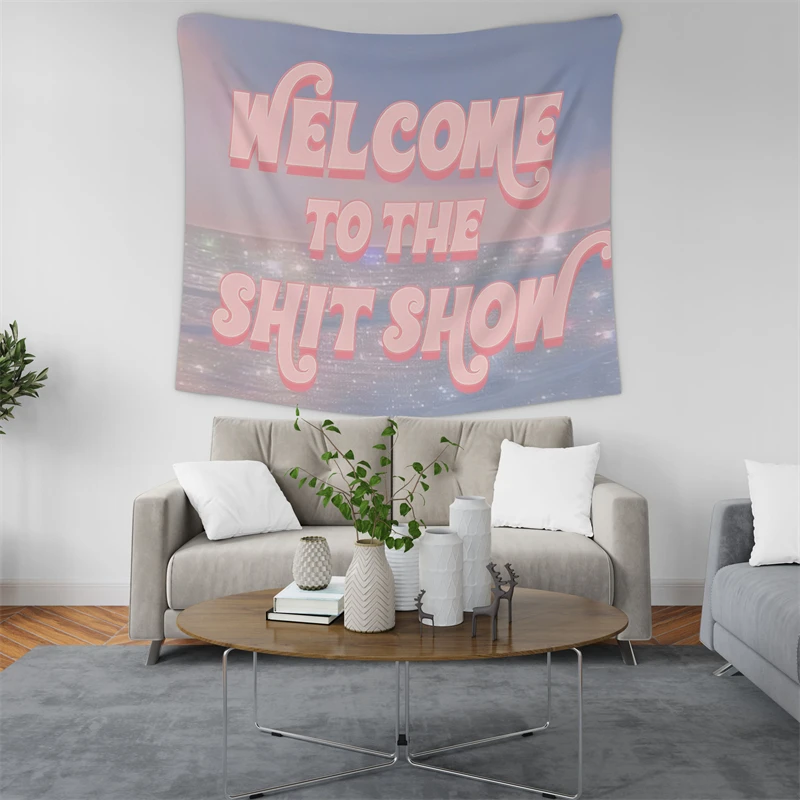 Gaslight Gatekeep Girlboss Welcome to the Shit Show Pink Glitter Tapestry Wall Hanging Art for Bedroom Living Room Decor College