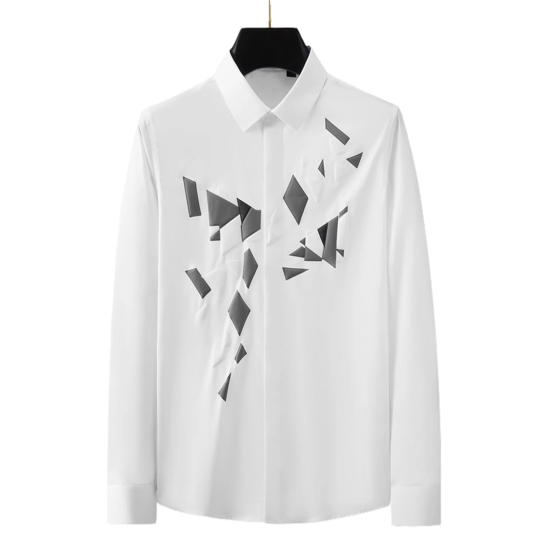 Luxury 3D Geometry Print Men's Shirt Long Sleeve Casual Business Dress Shirts Slim Fit Social Streetwear Star Top Man Clothing
