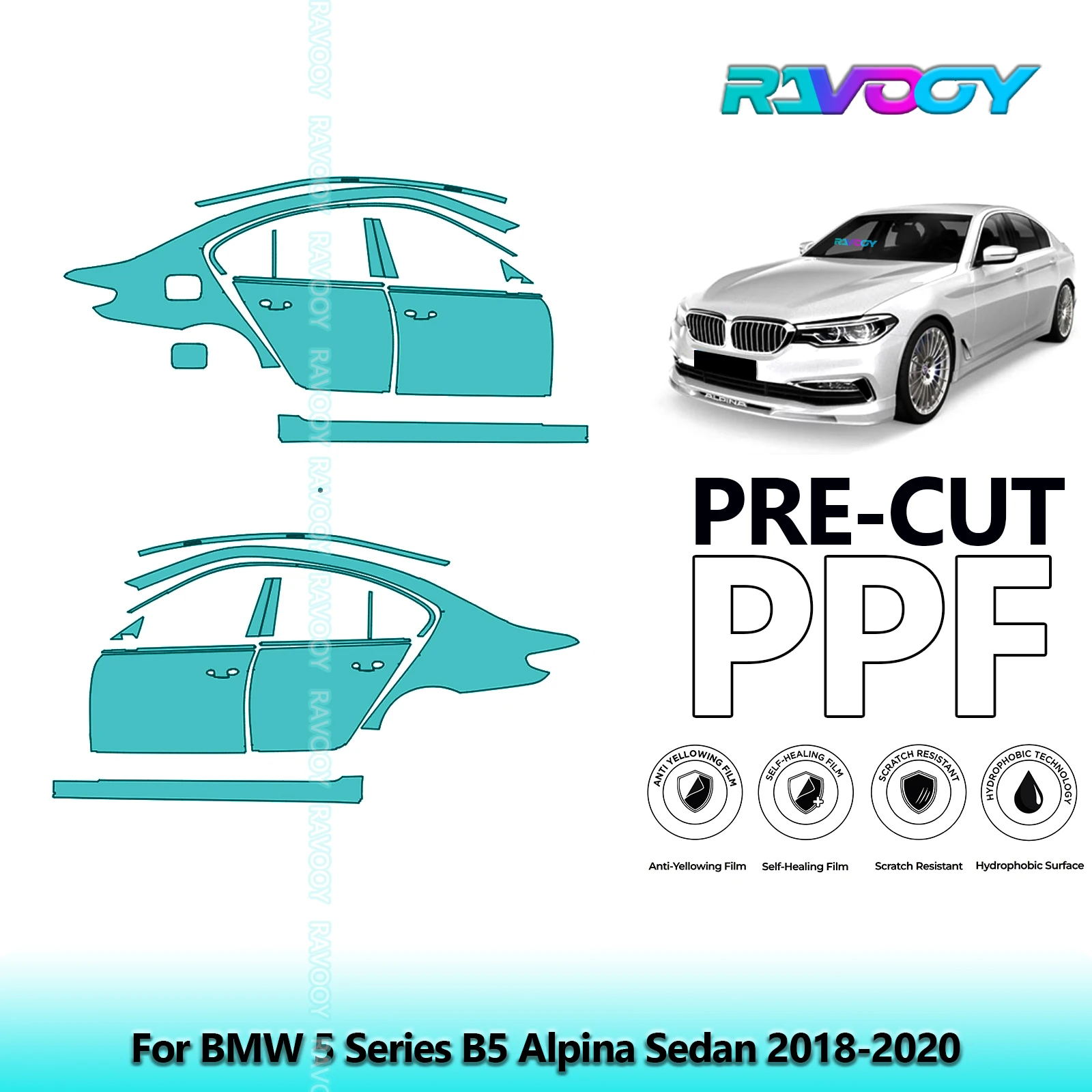 

For BMW 5 Series B5 Alpina Sedan 2018-2020 8.5mil Clear Matte Pre-Cut PPF Door & A/B Pillar Kit TPU Paint Protection Film Set