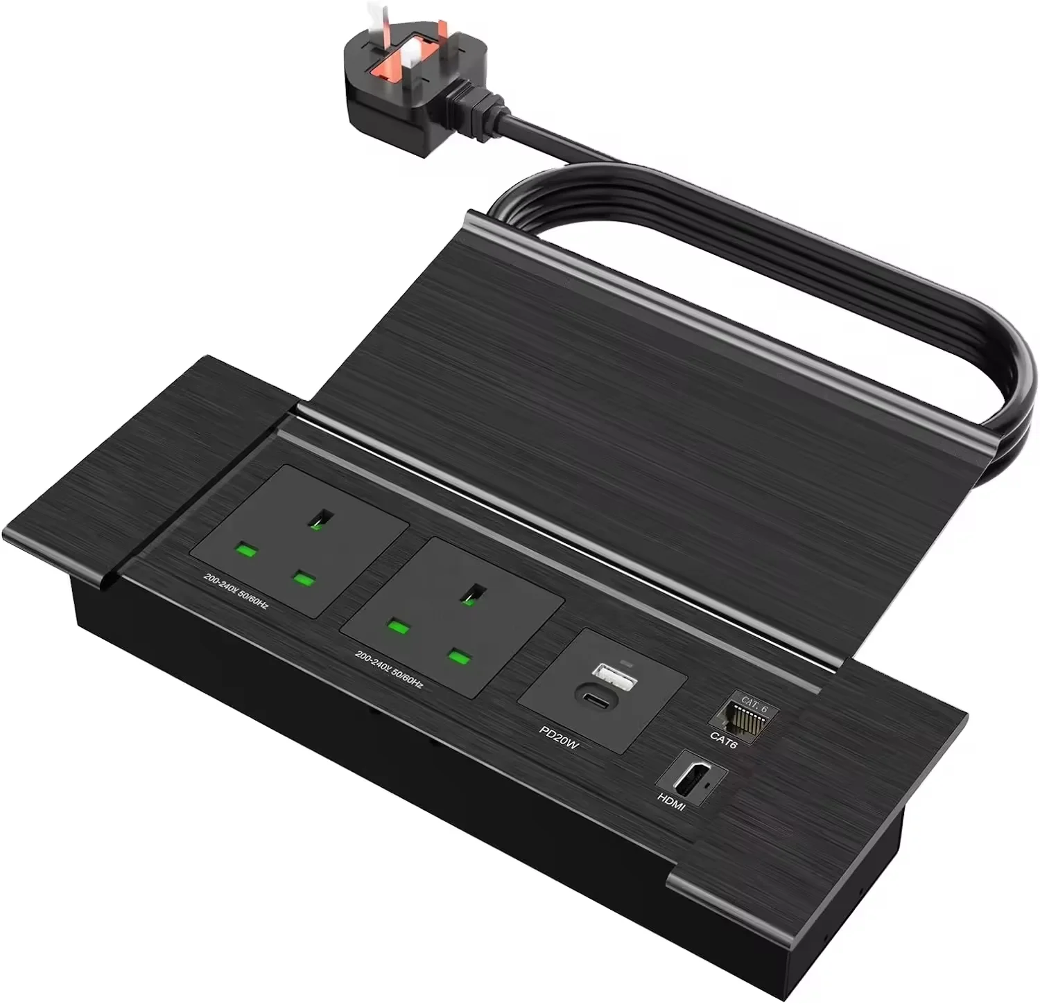 Unique intégré bureau Flip couverture prise bande caché 18W électrique table multimédia Port USB réseau bureau monté Flip couverture donc