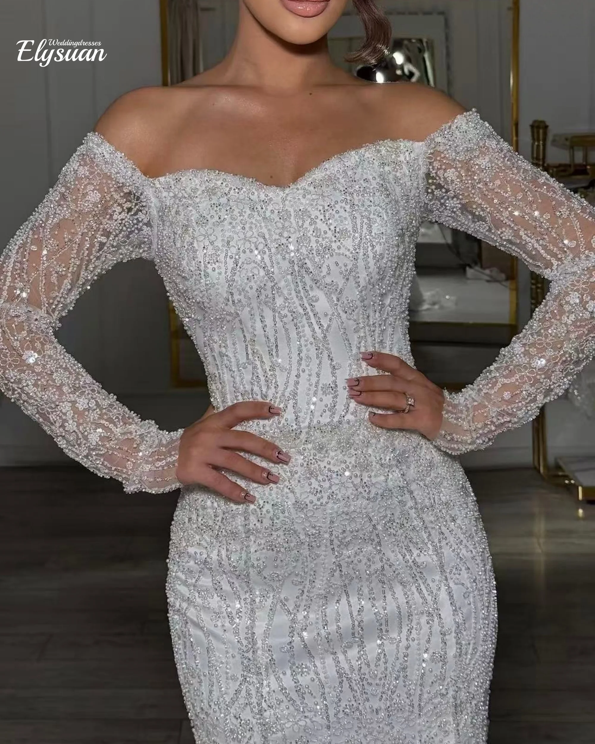 Customzied Sweet Collar Long Sleeve Mermaid Sexy wedding dress vestidos de novia