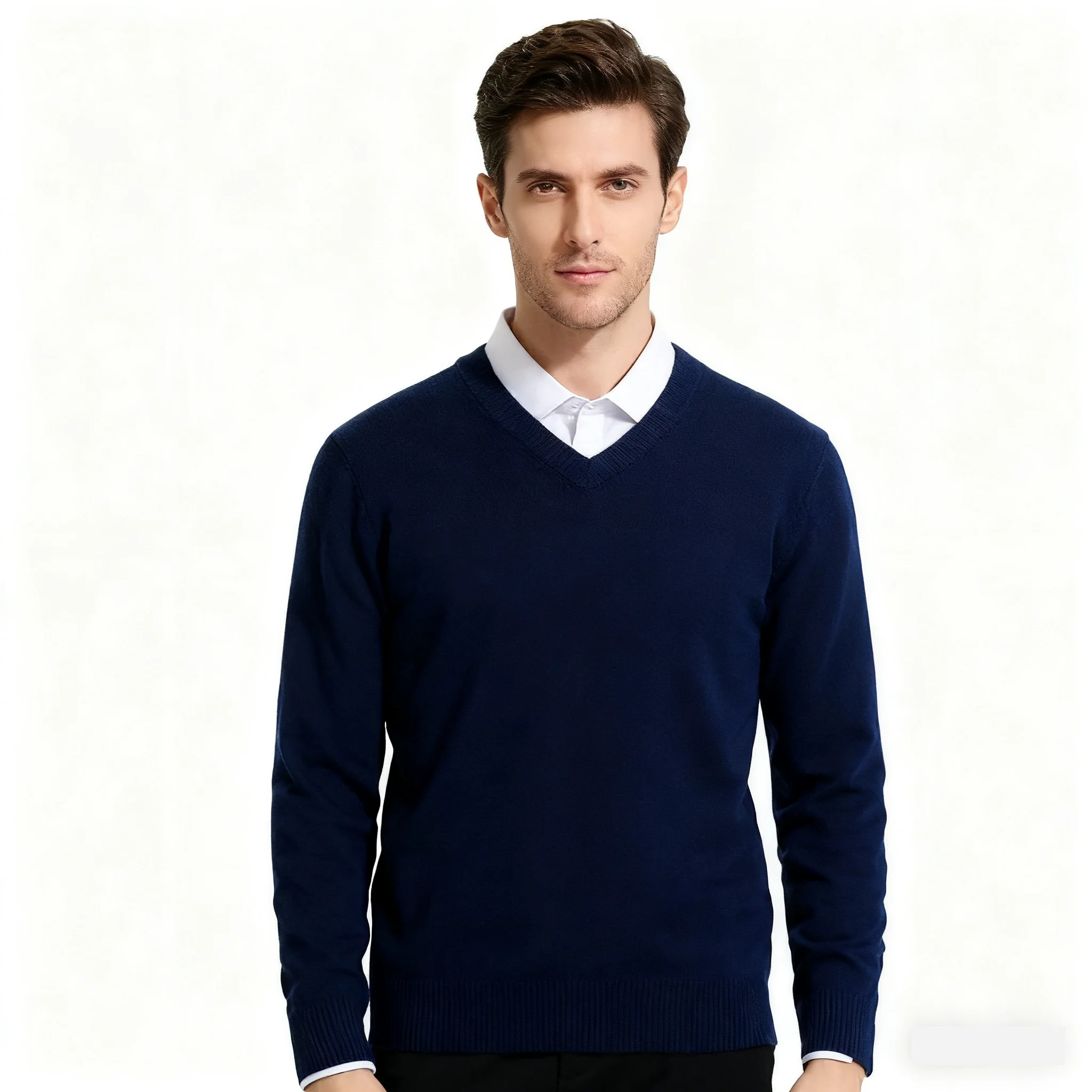 

Men's Cashmere Warm Pullovers Sweater V Neck Knit Autumn Winter Fit Tops Male Wool Knitwear Jumpers Bottoming shirt Plus Size