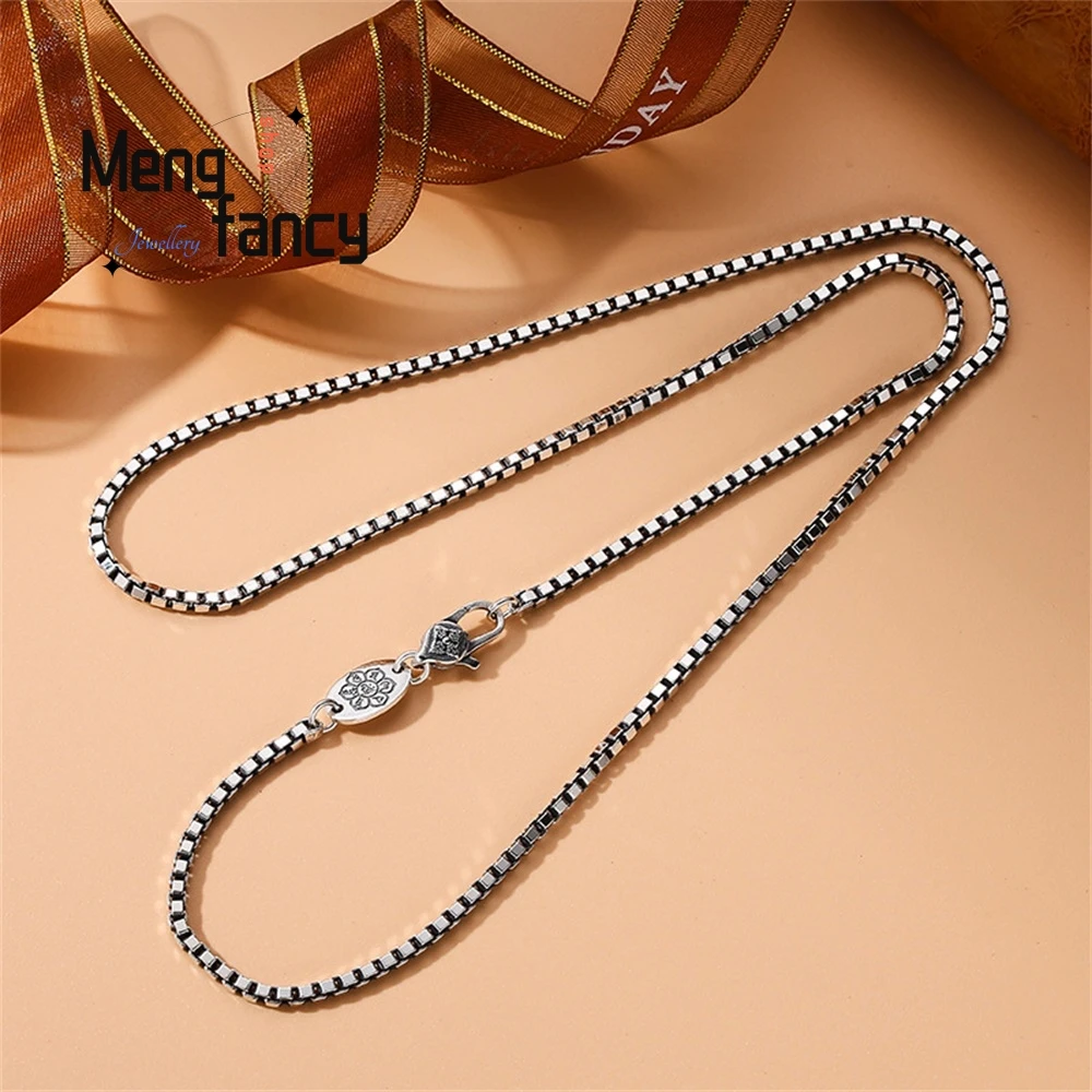 Srebro próby S925 Męski i damski łańcuszek typu box Sześciocytowy naszyjnik z mantrą Modny jesienno-zimowy łańcuszek do swetra Lekki luksus