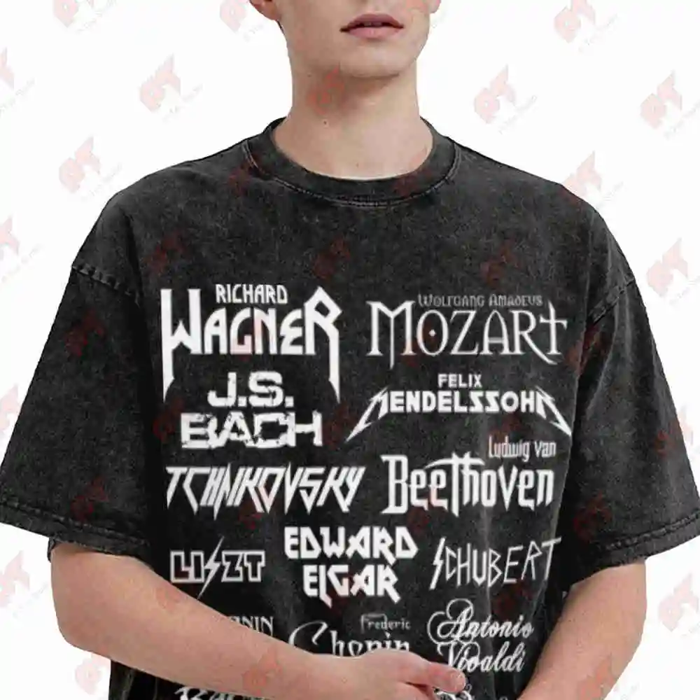 Heavy Metal Classical Music Mozart Beethoven Tchaikovsky Vivaldi Bach Wagner Vintage Washed Tee Pure Cotton T-Shirt