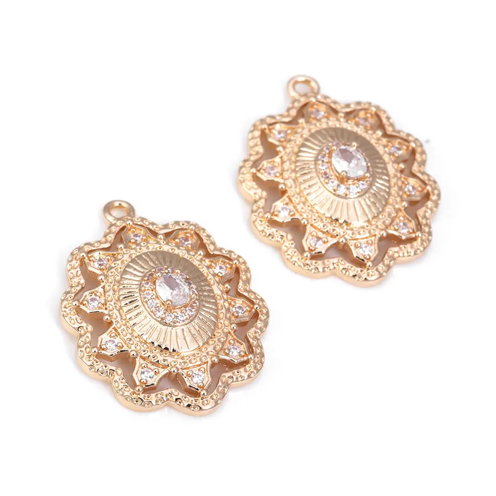 18K Gold Color Brass Zircon Glass Oval Shape Connect Charms Pendants High Quality Diy Jewelry Accessories Making Materials