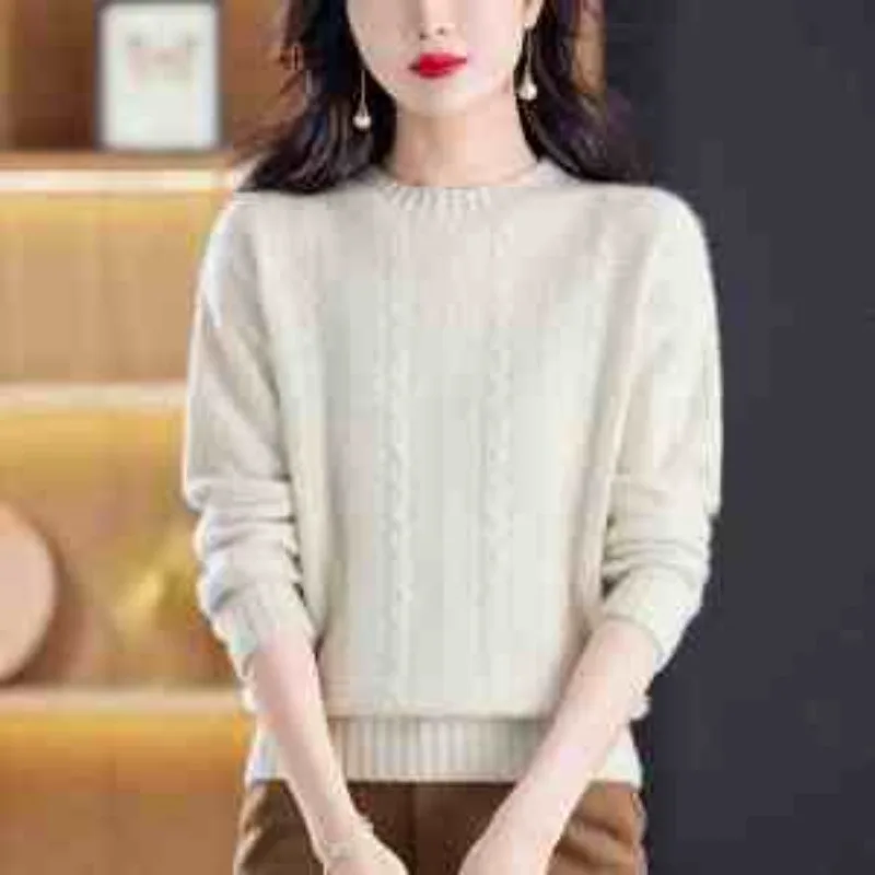 Camicia base spessa lavorata a maglia girocollo autunno inverno nuova mamma Top versatile maglione sciolto tinta unita twist