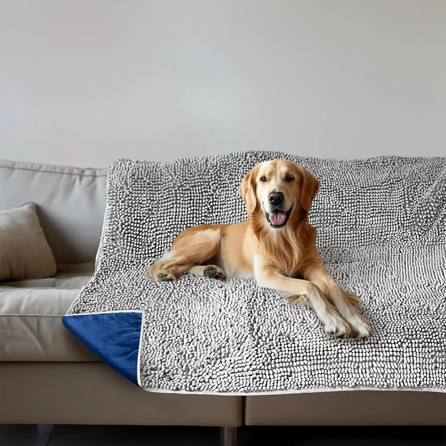 Cobertor de cachorro de chenille – protetor de móveis lavável e antiderrapante para cama e sofá, cinza 48 x 56 polegadas