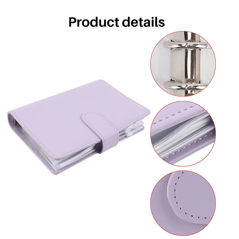 A42Z-14 Binder Bags A6 With Leather Binder Cover, 6 Rings Budget Binder With Cash Envelope, Money Saving Binder
