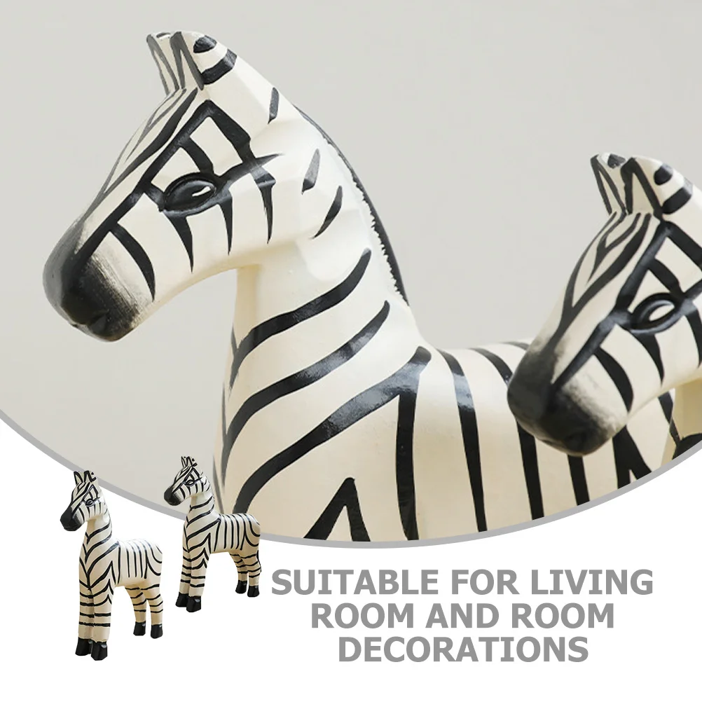 

2Pcs Zebra Statues Home Decor Wooden Animal Adornment Creative Gift Item Zebra Statue Wood Animal Ornament Household Adornment