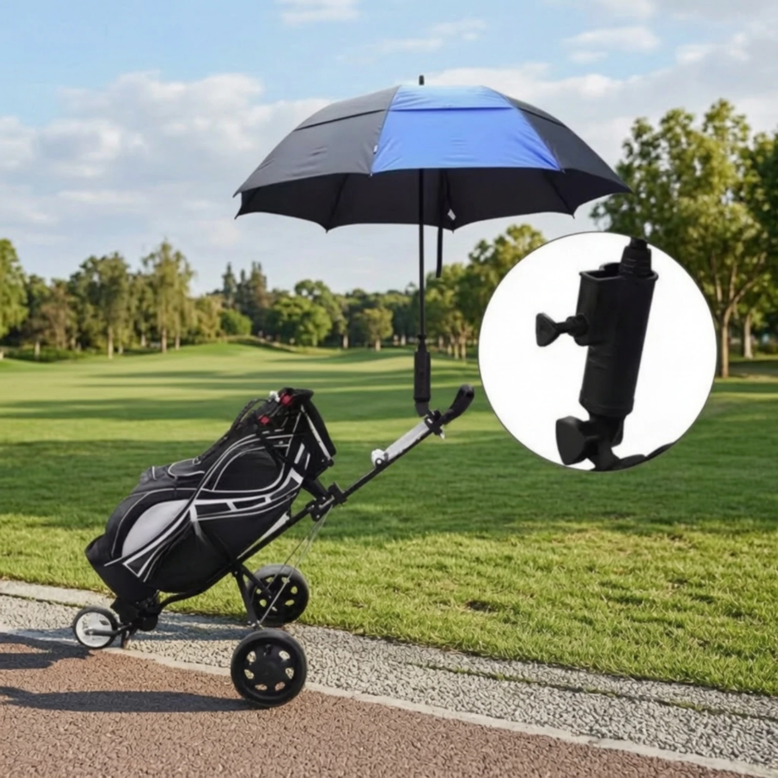 Golf Cart Umbrella Holder Universal Umbrella Holder with Adjustable Clamp Portable Travel-Friendly for Golfers, Pushcart