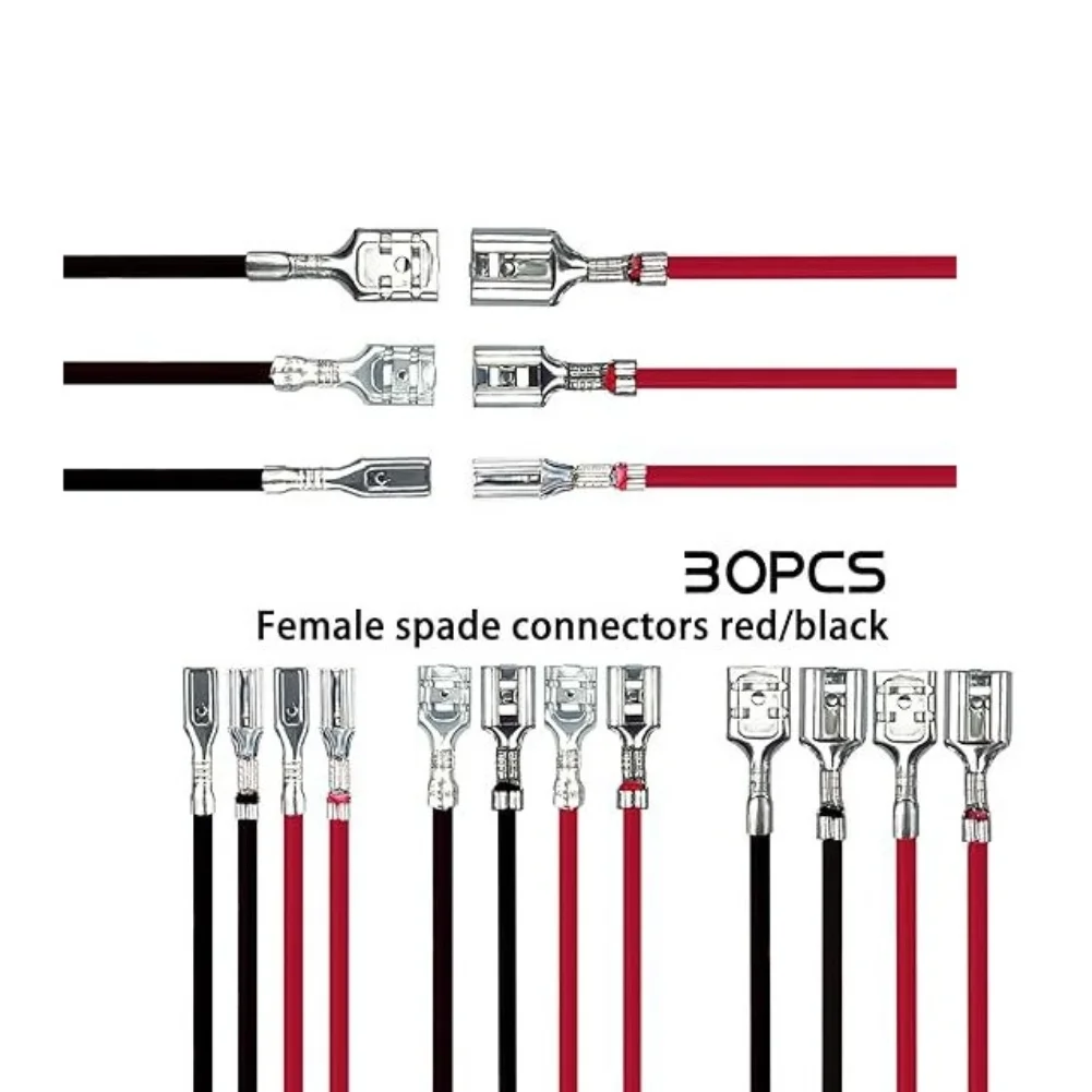 30pcs 2.8 4.8 6.3MM Spring Loaded Terminal Connector Red Black For Female Speaker Wire Copper Contact Electrical Test Tool