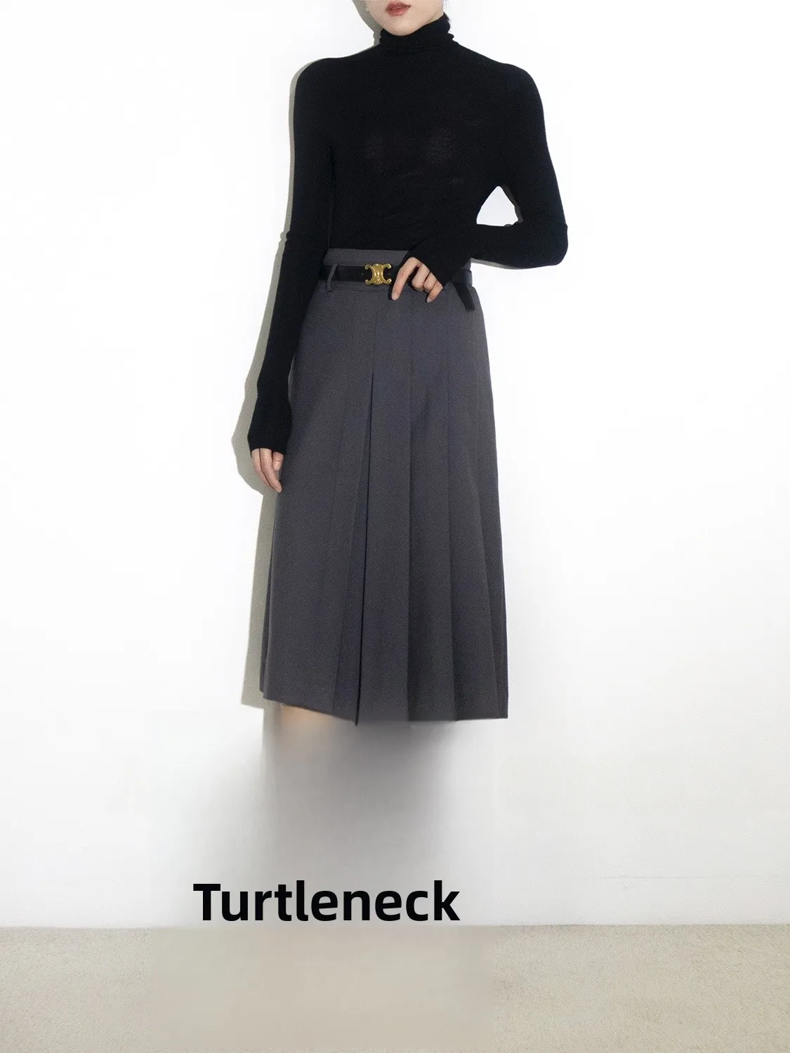 

ABH Wool Commuter A-Line Midi Skirt Autumn Winter Knee-Length Suit Skirt Grey Umbrella Skirt Women's Long Pleated Skirt