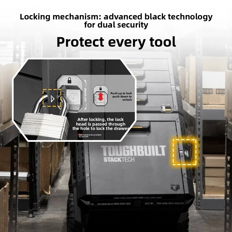 TOUGHBUILT Stackable Tool Box with Drawers, Rolling Portable Tool Chest with Handle & Wheels, Multi-Compartment Organizer