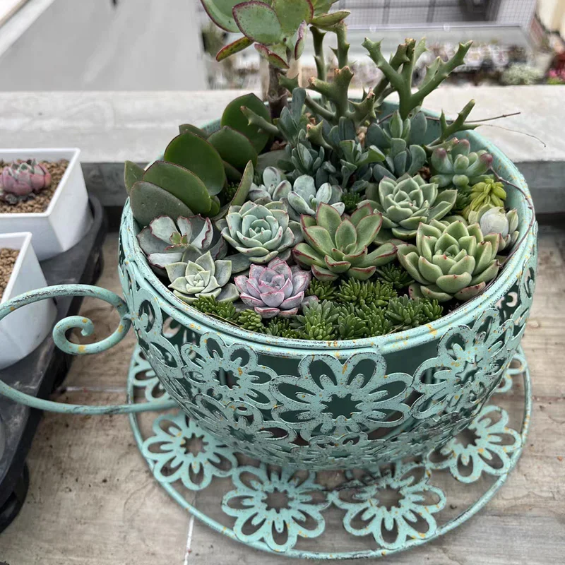 

Hollowed Out Pattern Flower Pot Iron Planter Outdoor Decorative Bonsai Pot Balcony Landscape Accent Rustic Chic Flower Vessels