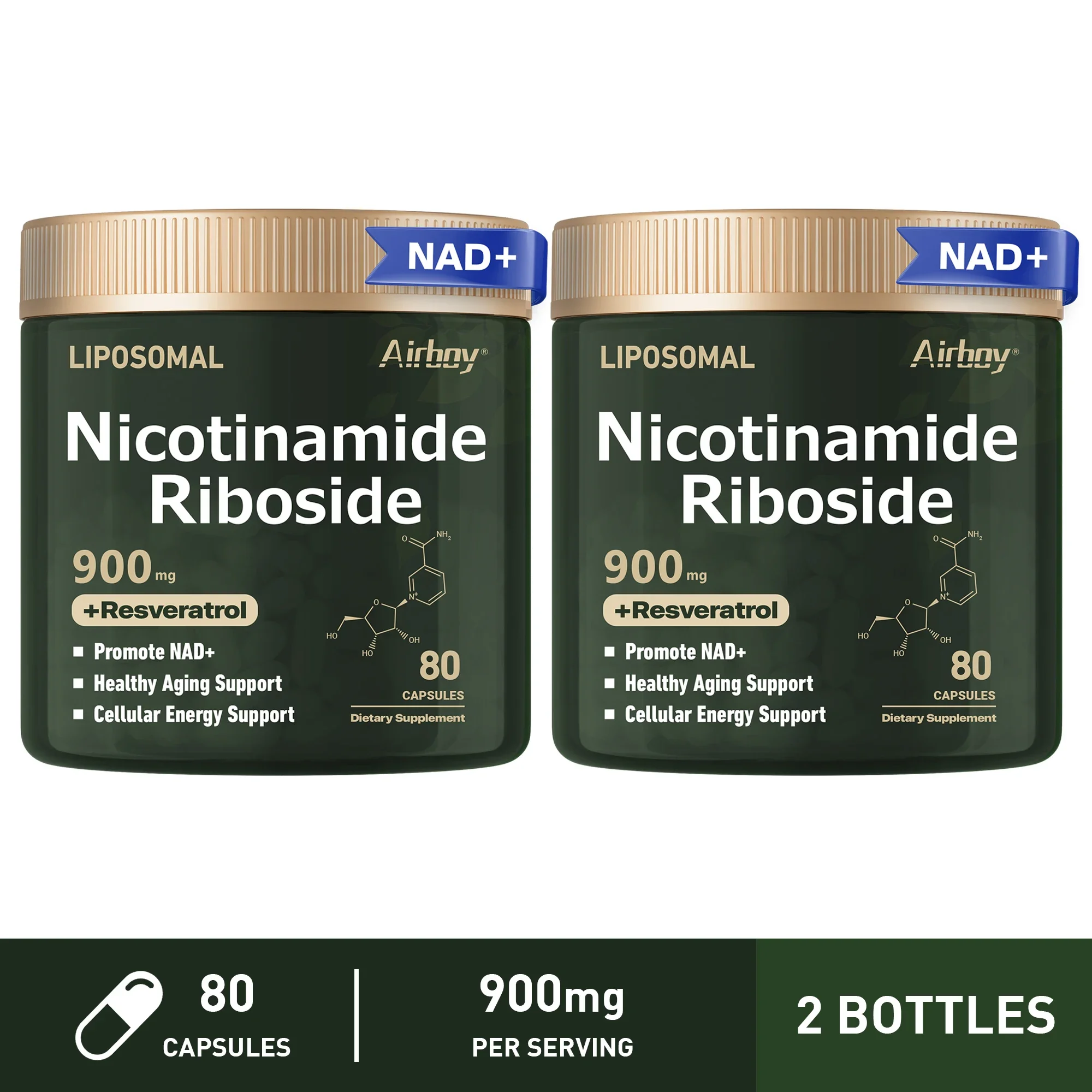 Nerve Protection, Delay Aging, Protect Blood Vessels NAD+ Supplement - Liposomal Nicotinamide Riboside 900mg, Resveratrol