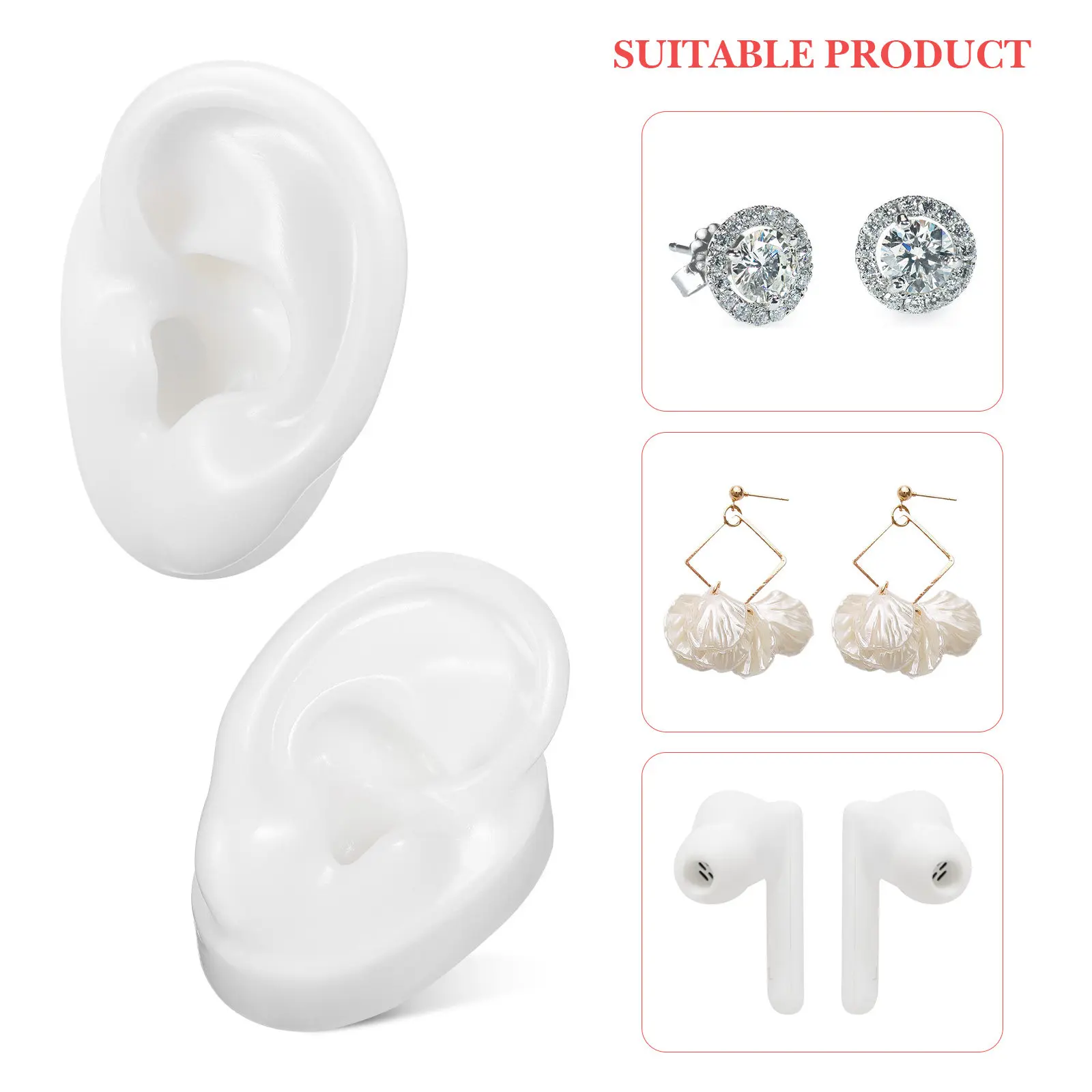 1Pair Silicone Fake Ear Models High Quality Lifelike Texture Reusable Artificial Ear Display for Earring Practice Piercing