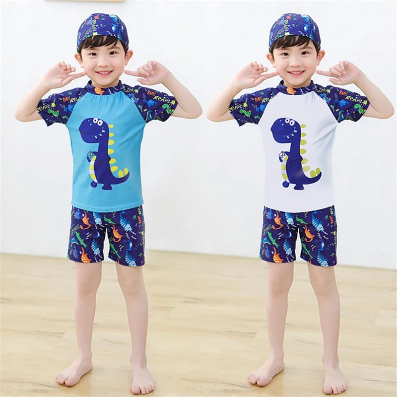 

3Pcs Set Cartoon Print Kids Boys Swimwear Children's Swimsuit Kids Surfing Suit Swimming Clothes For Boy Beachwear with Hat