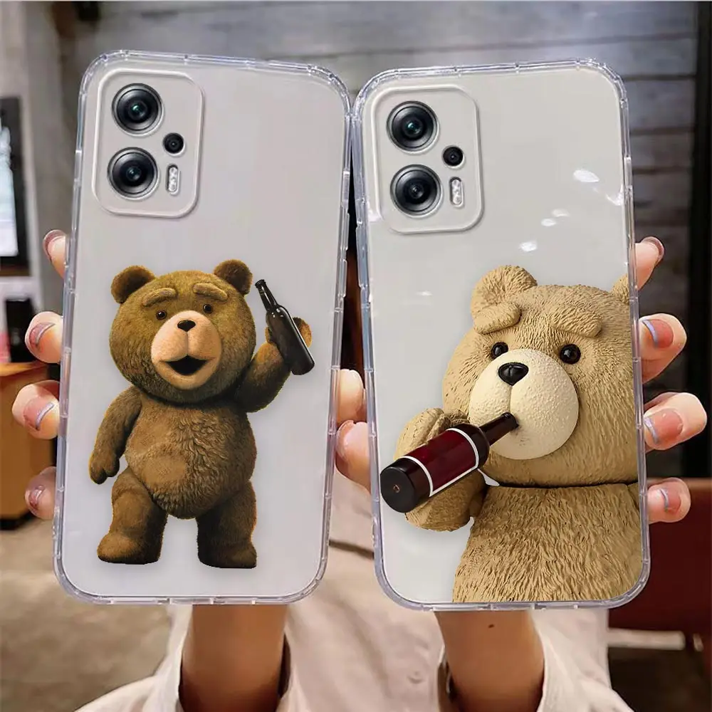 Clear Phone Case For Redmi NOTE 12 11 11T 11E 9 8 7 Pro PLUS 4G 5G Case Funda Coque Shell Cute Naughty T-Teddy Bear Couple Anime