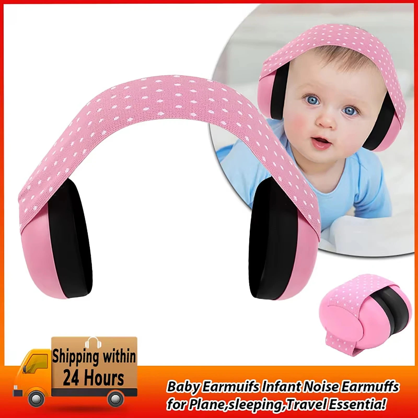 

Baby Safety Earmuffs 23dB Hearing Protection Adjustable Headband for Airplane Travel Infant Noise Reduction Lightweight Foldable