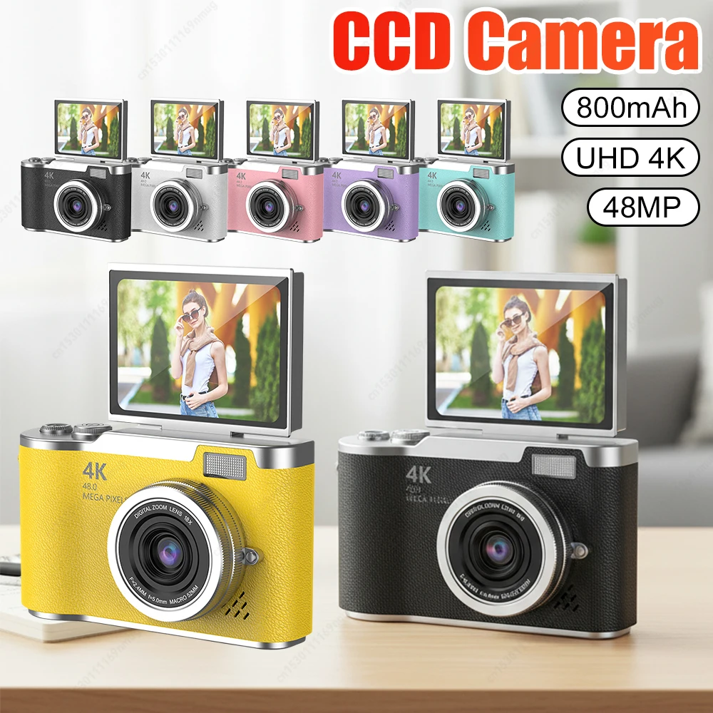

4K Digital Camera 48MP Portable CCD Camera 8X Zoom Compact Small Camera 180 Flip Screen Video Recorder for Teens Adult Beginner