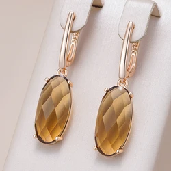 Kinel Fashion Big Oval Light Brown Natural Zircon English Earrings Women Simple 585 Rose Gold Color High Quality Daily Jewelry