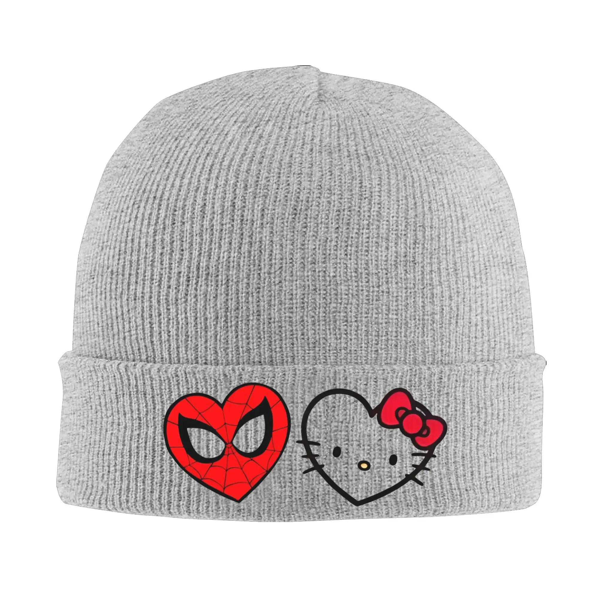 Hello Kitty and Spiderman Love Hat Autumn Winter Beanies Warm  Cap Unisex Acrylic Skullcap