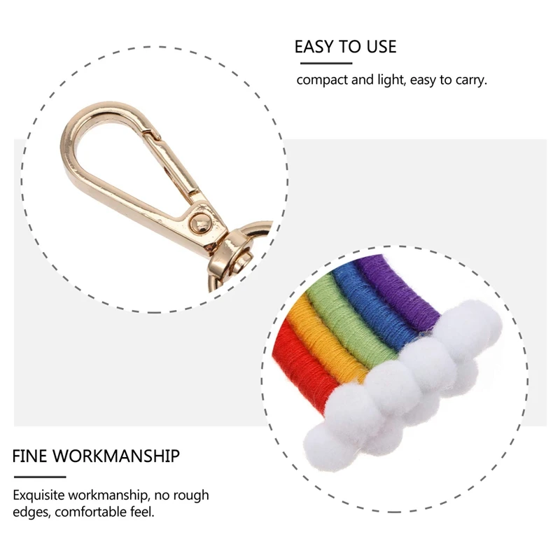 Macrame Rainbow Keyring, พวงกุญแจทอมือ, จี้กุญแจสีรุ้งสีสันสดใสโบฮีเมียนสําหรับกระเป๋าถือกุญแจรถ