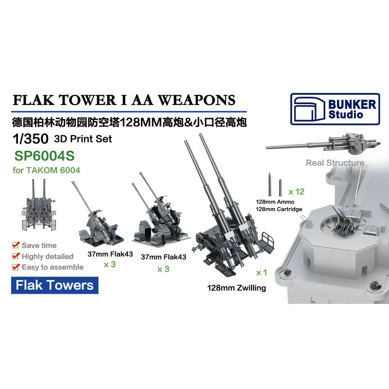 Bunker Studio Sp6004s 1/350 Zoo Anti-Aircraft Gun Set (for TAKOM 6004)