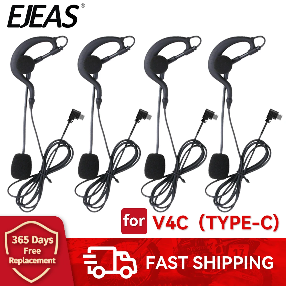 EJEAS V4C PLUS Referee Intercom Headsets Type-c Jack Earhook Headphone Full Duplex Earphone Referee Intercom Accessories