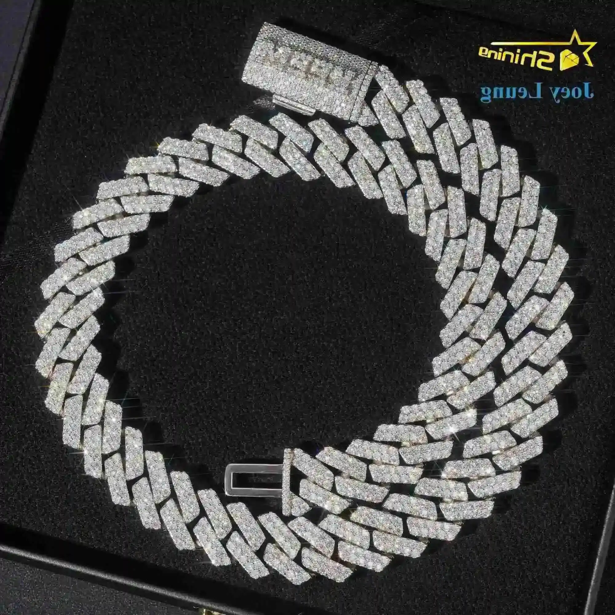 

Застежка с именем на заказ, ювелирные изделия в стиле рэпера, Iced Out, муассанит, хип-хоп, стерлинговое серебро, 18 мм, 2 ряда, бриллиантовая кубинская цепочка