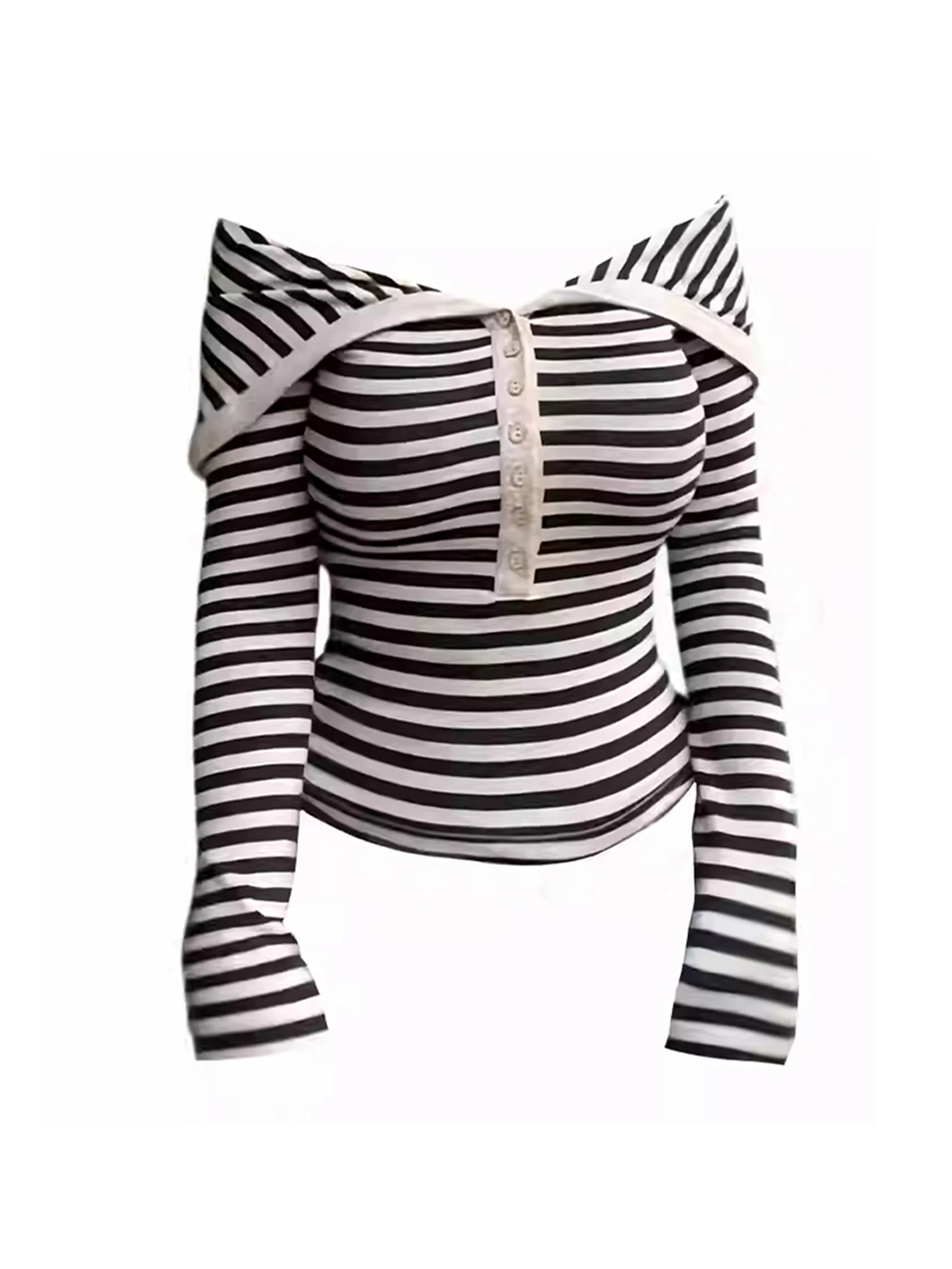 

Women Striped Y2k Gyaru T-shirt Vintage Harajuku Aesthetic 2000s Tee Top Long Sleeve Slash Neck Skinny T-shirts 2025 Autumn New