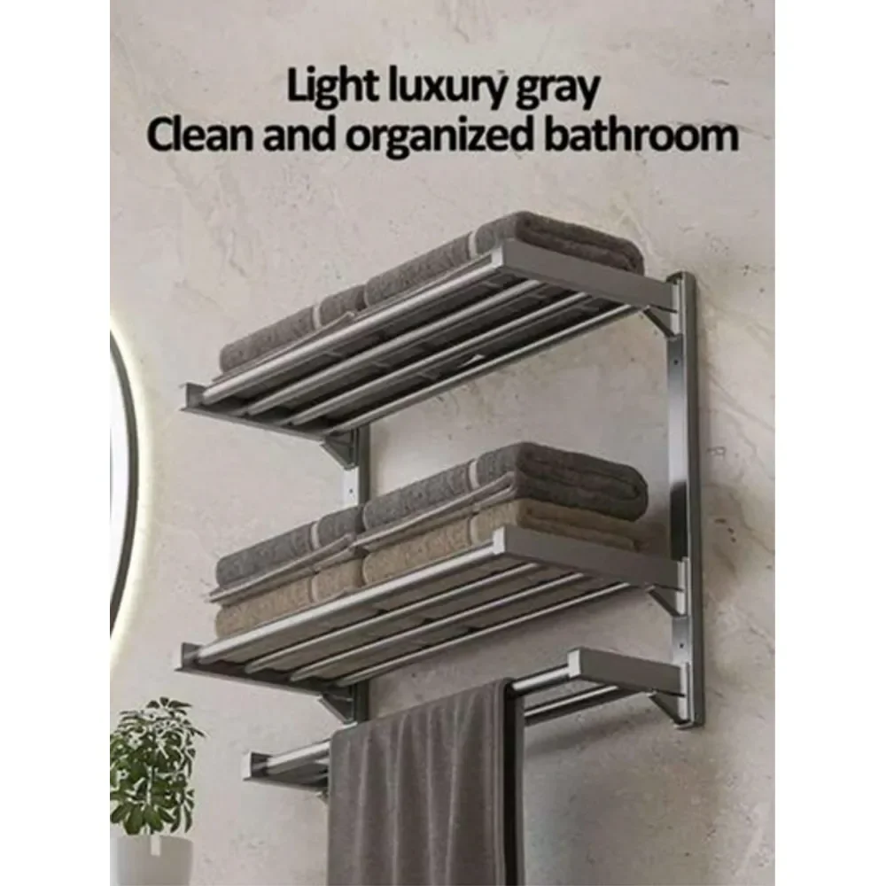 

Bathroom Accessories OrganizerSpace Aluminum Towel Rack NoDrill, WallMounted Bathroom Shelf With Finish