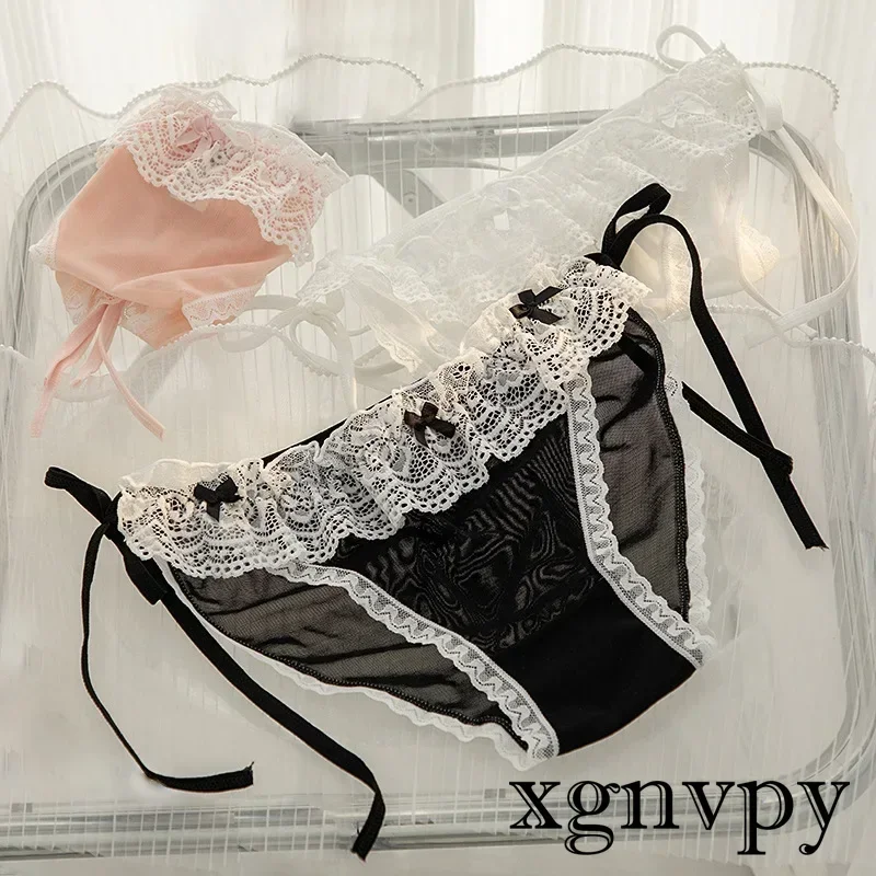 xgnvpy Summer Thin Sexy Mesh Lace Triangle Pants Strap Pure Underwear Women Low Waist Cotton Crotch Breathable Comfortable