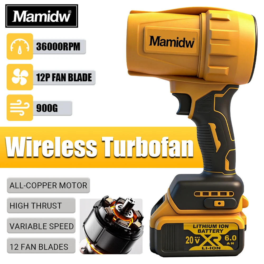 

Бесщеточный вентилятор, 30000 об/мин, турбовентилятор, ручной жестокий вентилятор, сушилка, пылеуловитель, беспроводной инструмент для Dewalt, 20 В, аккумуляторный штифт