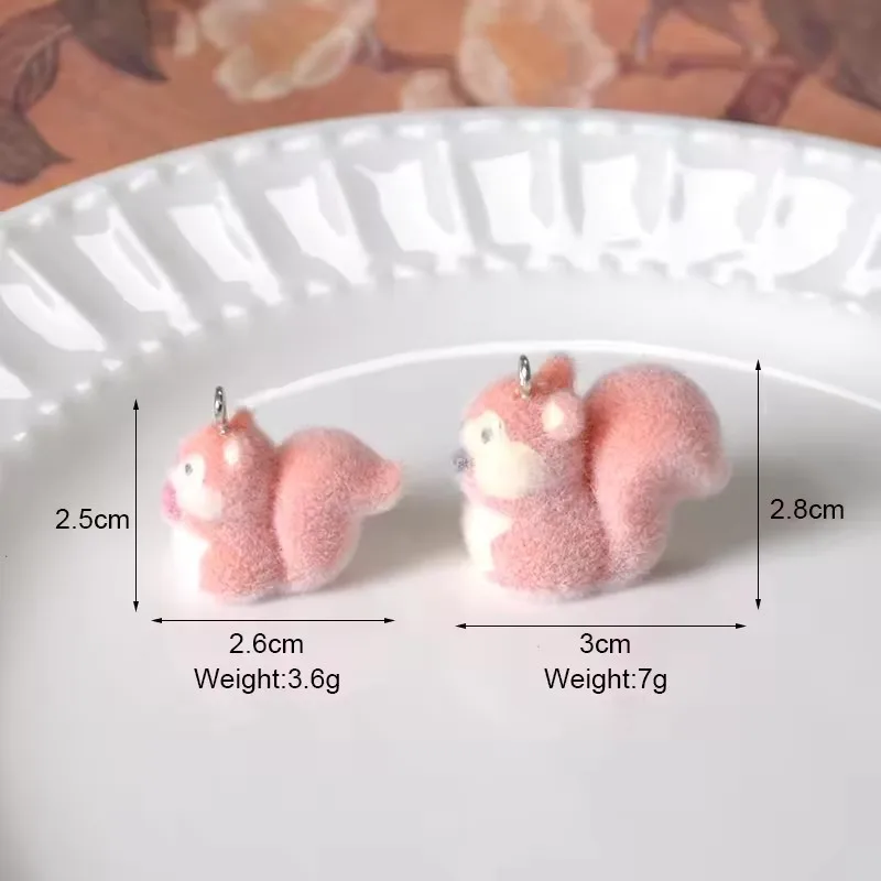 20pcs Cartoon flocking resin Charms Cute Plush squirrel pendant For make diy handiwork jewelry Keychain Accessories wholesale