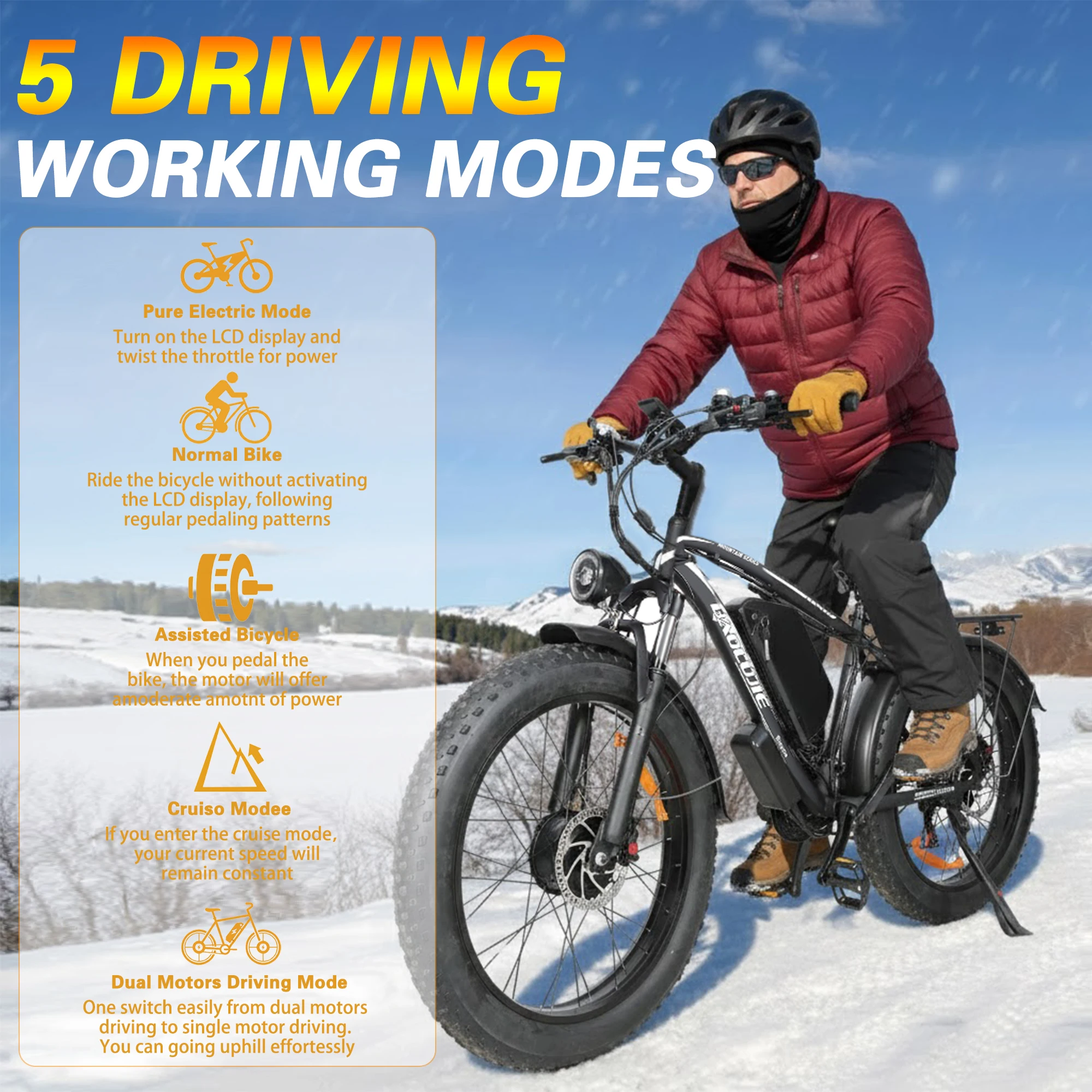 【1 Year Warranty】BAOLUJIE 2602 Adult E-Bike ebike with 3000W Two Motors, 48V 23AH Battery,26 Inch Wide Tyre Electric Bike UL2849